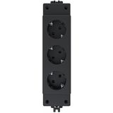 OFFICEversal, 3 socket outlets with earthing contact, with installation plug system, 16A, 250V, colour: black