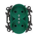 Double socket outlet with earthing and shutters, (module), Simon 24, IP20, 16A, antibacterial green