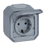 PLEXO GERMAN STANDARD SOCKET OUTLET WITH SCREW TERMINALS - GREY - SURFACE