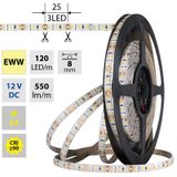 LED strip SMD2835 EWW, 120LED/m, 9,6W/m, DC 12V, 550lm/m, CRI90, IP54, 8mm, 5m