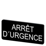 Labeling plate 12.5 x 27 mm, label black, labeling: Arret D&apos;URGENCE