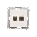 Double computer socket RJ45 category 6 with anti-dust cover, white matt
