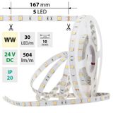 LED strip SMD5050 WW, 30LED/m, 8,5W/m, 504lm/m, IP20, DC 24V, 10mm, 5m
