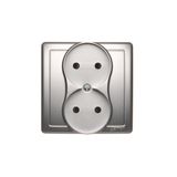 Double socket outlet without earthing, with shutters, Silver matt, metalic, 16A