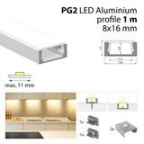 Attached aluminum profile PG2 1m White diffuser, 2x end, 2x clip