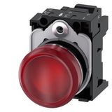 Indicator lights, 22 mm, round, metal, shiny, red, lens, smooth, with holder, LED module with integrated LED 24 V AC/DC, spring-type  3SU1152-6AA20-3AA0-Z Y19