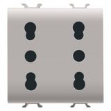 ITALIAN STANDARD DOUBLE SOCKET-OUTLET 250V ac - 2X2P+E 16A DUAL AMPERAGE - P11-P17 - 2 MODULES - NATURAL SATIN BEIGE - CHORUSMART