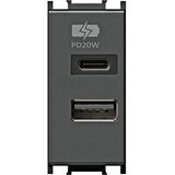 USB 2-gang power supply, 20W, 5V, 3A, 1M, anthracite
