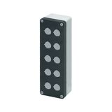 Aluminium push-button enclosure M10 85x260x65, 10 holes Ø 22, with cable entry