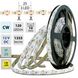 LED strip SMD2835 CW, 120LED/m, 14W/m, 1355lm/m, IP20, DC 12V, 10mm, 50m