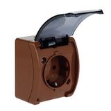 VG-1 Koala Single Socket 2P+Z SCHUKO surface mounted IP44 brown with smoky (transparent) flap  VG 181-52