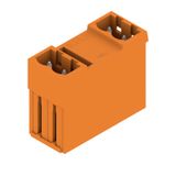 PCB plug-in connector, male header, closed side, THT solder connection, 5.00 mm, Number of poles: 4, 180°, Solder pin length (l): 3.2 mm, tinned, orange, Box
