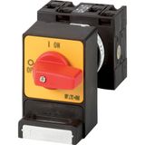 T3-2-1/E/SVC(S)-RT Panic switches, T3, 32 A, flush mounting, 3 pole, with red thumb grip and yellow front plate, Padlocking feature SVC