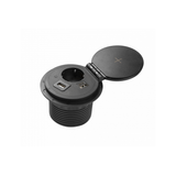 Furniture socket CHARGER PLUS, Ø80 mm, 1xSHUKO, USB A+C, in the set three replaceable modules (USB-A, HDMI, RJ45), cable 1.5 m, black