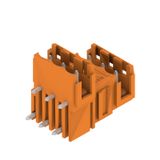 PCB plug-in connector, male header, Dovetails for fixing blocks, THT solder connection, 5.08 mm, Number of poles: 6, 90°, Solder pin length (l): 3.2 mm, tinned, orange, Box