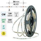 LED strip SMD2216 CW, 120LED/m, 7,2W/m, 600lm/m, IP20, DC 24V, 4mm, 10m
