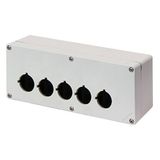 Aluminium push-button enclosure M4 92x205x70, 5 holes Ø 22, without cable entry