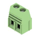 Printed circuit board terminals, 10.16 mm, Number of poles: 2, 90°, Solder pin length (l): 4.5 mm, tinned, Pale green, Clamping yoke connection, Clamping range, max. : 16 mm², Box