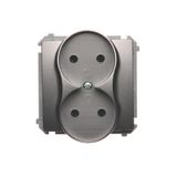 Double socket outlet without earthing, Inox, metallized, 16A