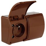 VG-2 Koala Double Socket with earthing contact (2x2P+Z) surface mounted IP44 brown with brown flap VG 162-02