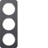 Frame 3gang, R.1, ant./p. white glossy, natural slate