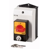 T0-2-1/I1/SVA(S)-RT Panic switches, T0, 20 A, surface mounting, 3 pole, with red thumb grip and yellow front plate, Cylinder lock SVA