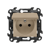 Single socket outlet with earthing for IP44 version without frame seal, without shutters, (module), Simon 24, IP44, 16A, champagne matt, Flap color: Same as a cover