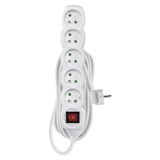 Extension Cord 5 m / 5 sockets / switch / white / PVC / 1.5 mm2