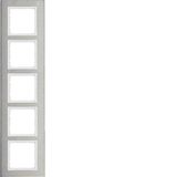 Frame 5gang vert., B.7, stainless steel/p. white matt, metal brushed