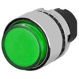 Projecting push-button, illuminated, maintained, green