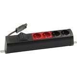 Expanded power strip set: 2x250V type E + 2x250V UPS + 2xRJ45 plate with Keystone mounting, Wieland quick connector; black