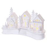 Decorations - 6 LED wooden village, 30x14x16 cm, 2x AA, warm white, IP20, timer