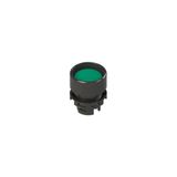 Spring-return green booted pushbutton