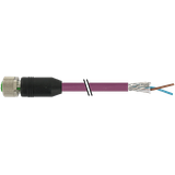M12 fem. 0° B-cod. with cable PUR 1x2xAWG24 shielded vt+drag-ch 1.5m