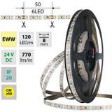 LED strip SMD2835 EWW, 120LED/m, 9,6W/m, DC 24V, 770lm/m, CRI90, IP20, 8mm, 5m