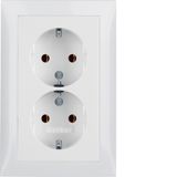 Double socket, SCHUKO with frame, 16 A, 250 V~, screwless. clamps, Berker S.1, white, gloss