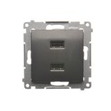 Double USB charger, A+A, 2.1A, anthracite, metalic
