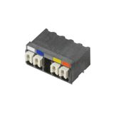 Printed circuit board terminals, 3.50 mm, Number of poles: 4, 90°, Solder pin length (l): 3.5 mm, tinned, black, PUSH IN with push button, Clamping range, max. : 1.5 mm², Tube