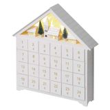LED Advent calendar, wooden, 35x33 cm, 2x AA, indoor, warm white, timer