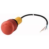 C22-PVT-K02-P65 Emergency stop/emergency switching off pushbutton, Mushroom-shaped, 38 mm, Turn-to-release function, 2 NC, Cable (black) with non-terminated end, 4 po