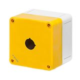Polycarbonate push-button enclosure 94x94x81, 1 hole Ø 22, yellow