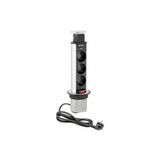 Furniture socket, Ø60 mm, 3xSHUKO, cable 1.8 m, aluminum