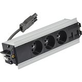 Indesk 3x250V typ E sockets + 2xRJ45 plate with Keystone mounting; Wieland quick connector; aluminum-black