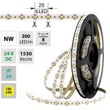 LED strip SMD2216 NW, 300LED/m, 18W/m, 1530lm/m, IP20, DC 24V, 8mm, 30m