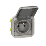 Socket with waterproof earth with Plexo shutter 16A 250V to be fitted with a box or a gray finish support plate