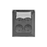 Quadruple socket outlet with SCHUKO earthing and shutters - IP44 version - transparent flap, 16A, Screw, dark grey