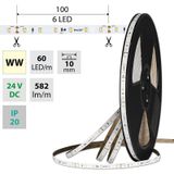 LED strip SMD2835 WW, 60LED/m, 7,2W/m, DC 24V, 582lm/m, CRI90, IP20, 10mm, 50m