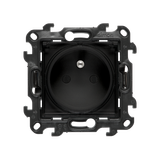 Single socket outlet with earthing for IP44 version without frame seal, without shutters, (module), Simon 24, IP44, 16A, black matt, Flap color: Transparent