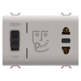 EURO-AMERICAN STANDARD SHAVER SOCKET-OUTLET WITH INSULATION TRANSFORMER - 230V ac - 50/60 Hz - 3 MODULES - NATURAL SATIN BEIGE - CHORUSMART