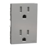 Double socket outlet, New Unica, American, with shutter, 15A, 3 modules, aluminium